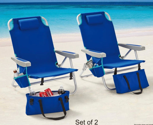 2-Pack Mainstays Reclining Beach & Event Backpack Chair with Cooler Bag Blue- NEW!!!