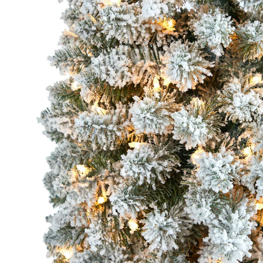 Nearly Natural 8ft. Flocked Pencil Artificial Christmas Tree with 500 Clear Lights and 646 Bendable Branches**New in box**