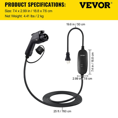 VEVOR Level 2 EV Charger, 16 Amp 110V-240V 3.84 kW, Portable Electric Vehicle Charger with 25 ft Charging Cable NEMA 6-20 Plug, SAE J1772 Standard Plug-in Home EV Charging Station for Electric Cars- NEW IN CARRY BAG!!!
