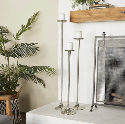 DecMode 27”,32”,40”H Aluminum Modern Candle Holder, Silver, 3 Pieces!! NEW OUT OF BOX!!