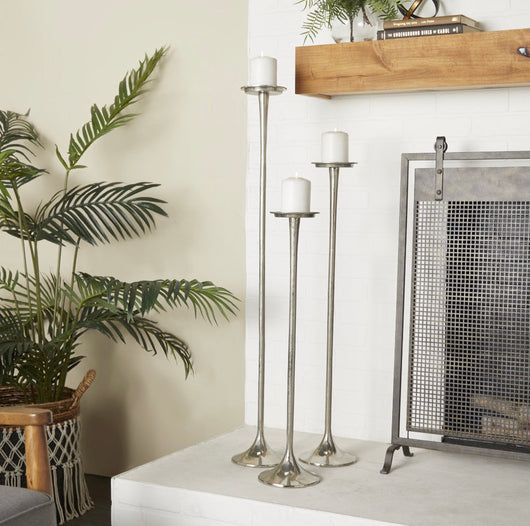 DecMode 27”,32”,40”H Aluminum Modern Candle Holder, Silver, 3 Pieces!! NEW OUT OF BOX!!