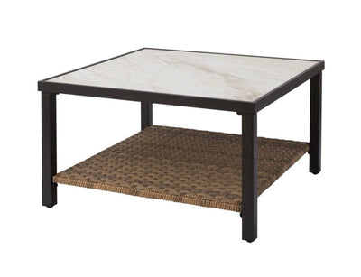 Better Homes & Gardens River Oaks Tile Top Coffee Table with All-Weather Wicker Shelf, White- NEW IN BOX!!!!