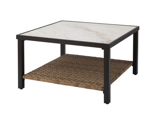 Better Homes & Gardens River Oaks Tile Top Coffee Table with All-Weather Wicker Shelf, White- NEW IN BOX!!!!