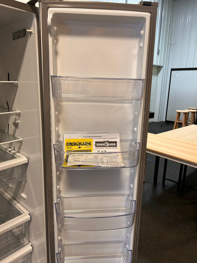 Whirlpool 28.4-cu ft Side-by-Side Refrigerator with Ice Maker (Fingerprint Resistant Stainless Steel)!  -Brand new but was very lightly dented on the right edge of one door, photos shown