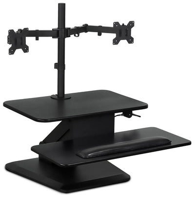 Mount-It! Sit Stand Standing Desk Converter with Dual Monitor Mount, Black!! NEW OUT BOX, MINOR DAMAGE FROM SHIPPING HARDLY NOTICEABLE!!