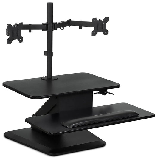 Mount-It! Sit Stand Standing Desk Converter with Dual Monitor Mount, Black!! NEW OUT BOX, MINOR DAMAGE FROM SHIPPING HARDLY NOTICEABLE!!
