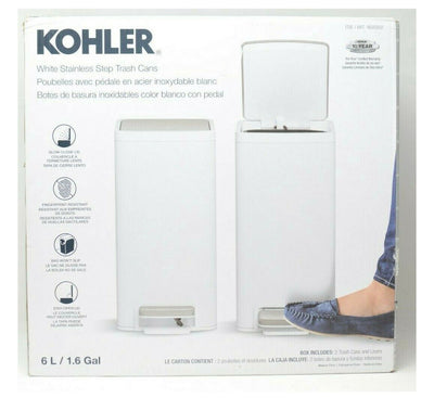 KOHLER 6 L / 1.6 G White Steinless Step Bath Trash Can 2 PK- NEW IN BOX!!!