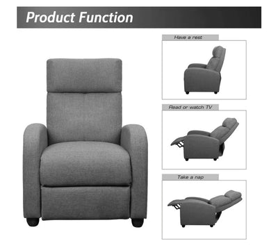 Lacoo Fabric Single Sofa Recliner with Padded Seat , Gray- NEW AND ASSEMBLED!!!!