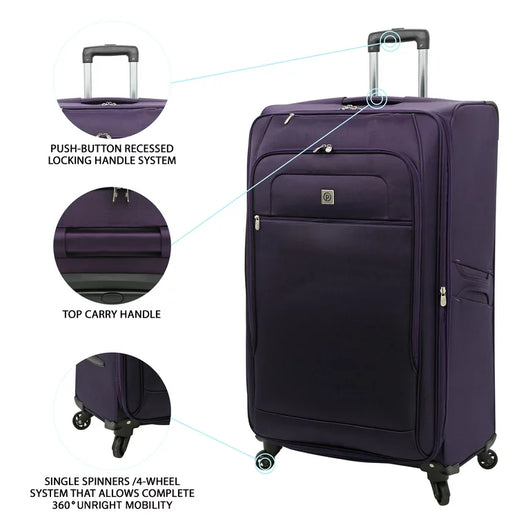 Protege Jumbo 32" Arendale Luggage, Softside Rolling Spinner Upright, Purple- NEW (minor rips/frays)