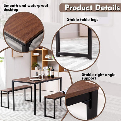 Bonzy Home Dining Table Set for 4, Kitchen Table Set with 2 Benches, Space Saving Dining Room Table, 43 Inch Kitchen & Dining Room Tables Modern Style Wood Table Top with Metal Frame**New in box**