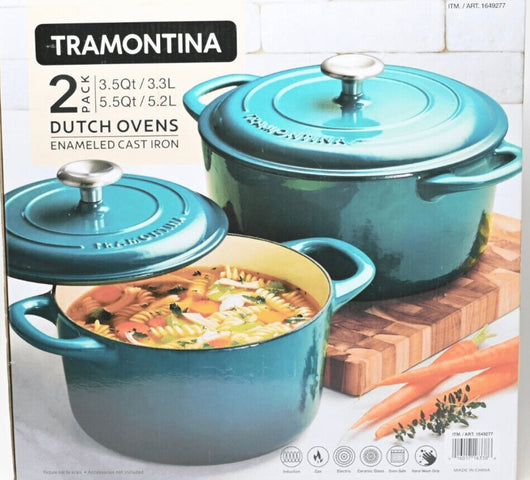 Tramontina Enameled Cast Iron Dutch Ovens 3.5 QT and 5.5 QT in Teal/ new in box