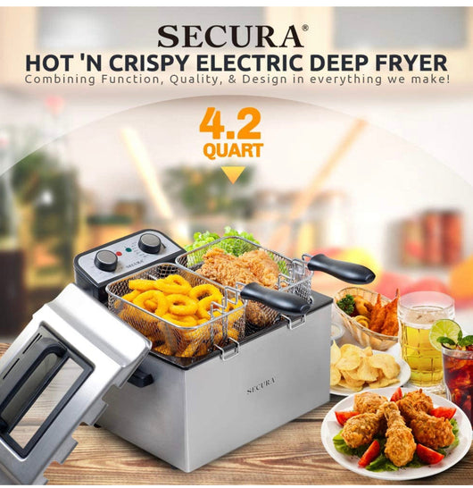 Secura Electric Deep Fryer 1800W-Watt Large 4.0L/4.2Qt Professional Grade Stainless Steel with Triple Basket and Timer**New in Box**