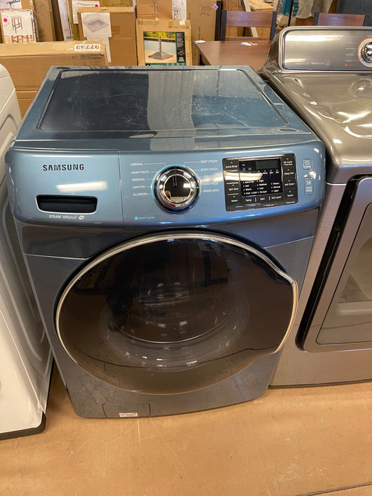 Samsung WF45M5500AP Front Load Washer With 4.5 cu.ft. Capacity, 10 Wash Cycles, 1300 RPM, Steam Cycle, VRT, Self Clean+ In blue Azure metallic finish- used