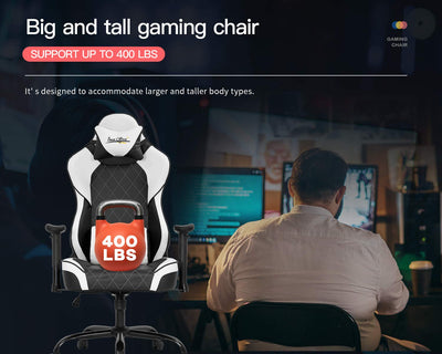 Best Office Gaming Chair Big and Tall Office Chair 400lbs Wide Seat Ergonomic Desk Chair Task Rolling Swivel Adjustable Racing Computer Chair with Lumbar Support Armrest Headrest for Home Office,White**New and assembled**