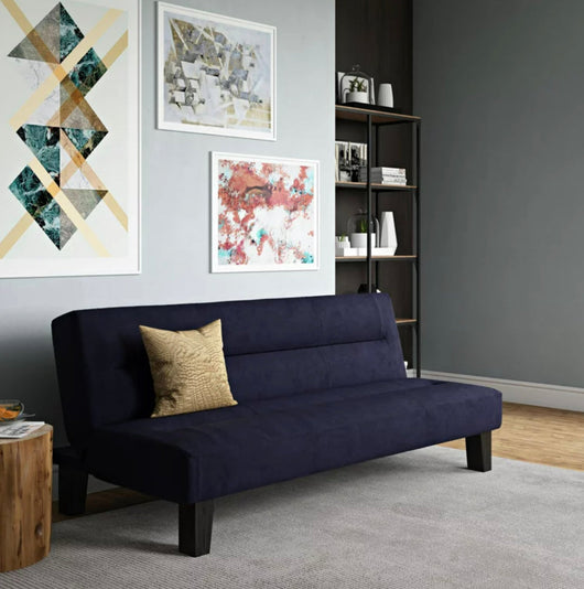 DHP Kebo Futon with Microfiber Cover, Blue- NEW AND ASSEMBLED, SMALL TEAR FROM SHIPPING!!!