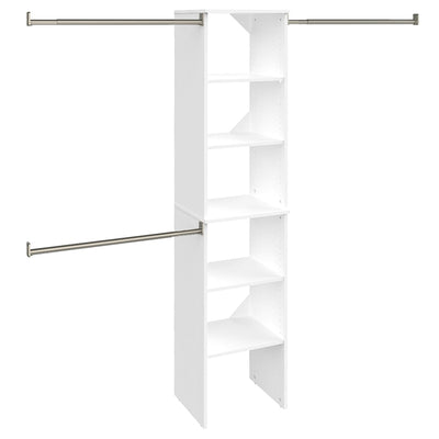ClosetMaid SuiteSymphony Wood Closet Organizer Starter Kit with Tower and 3 Hang Rods, Shelves, Adjustable, Fits Spaces 4 – 9 ft. Wide, Pure White, 16"**New in box**