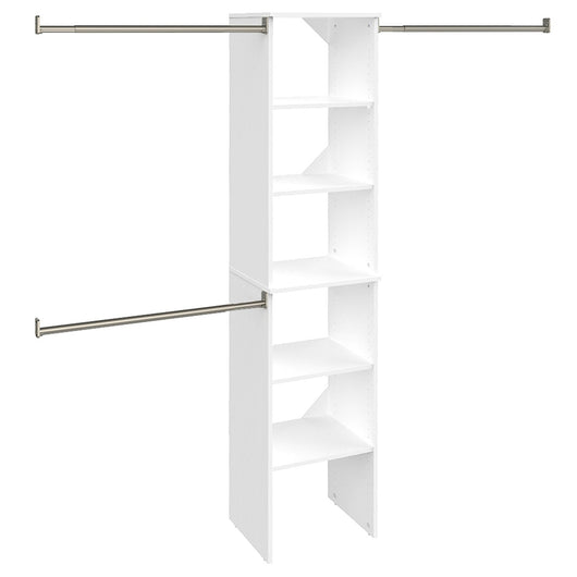 ClosetMaid SuiteSymphony Wood Closet Organizer Starter Kit with Tower and 3 Hang Rods, Shelves, Adjustable, Fits Spaces 4 – 9 ft. Wide, Pure White, 16"**New in box**