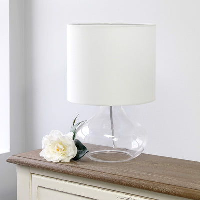 Simple Designs LT2063-CLW Small Glass Raindrop Bedside Table Lamp with White Fabric Shade, Clear**New in box**