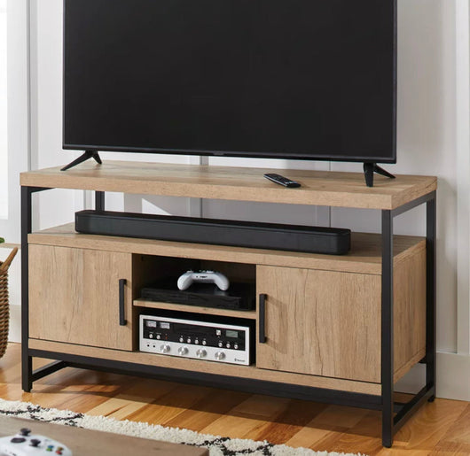 Better Homes & Gardens Jace Industrial Wood Rectangle Media Console for TVs up to 55 in, Natural Oak- NEW IN BOX!!!