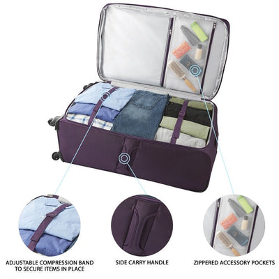 Protege Jumbo 32" Arendale Luggage, Softside Rolling Spinner Upright, Purple- NEW (minor rips/frays)