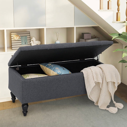 Abble 38” Fabric Upholstered Tufted Storage Bench, Gray!! NEW IN BOX!!