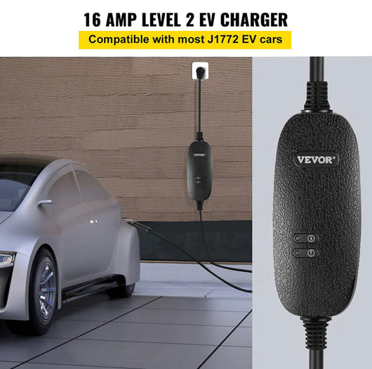 VEVOR Level 2 EV Charger, 16 Amp 110V-240V 3.84 kW, Portable Electric Vehicle Charger with 25 ft Charging Cable NEMA 6-20 Plug, SAE J1772 Standard Plug-in Home EV Charging Station for Electric Cars- NEW IN CARRY BAG!!!