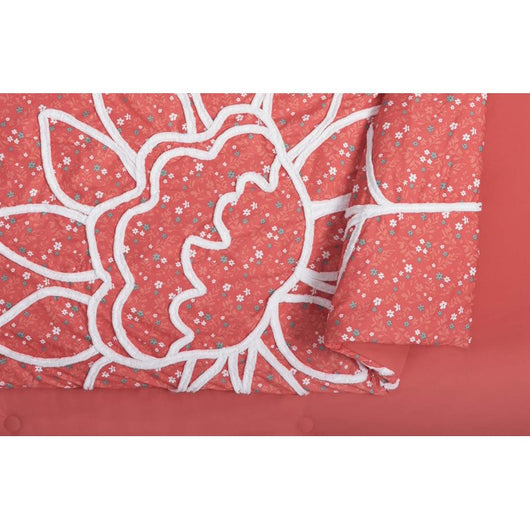 The Pioneer Woman 4-Piece Comforter Set, Tufted Floral Bedding, Coral, King**New in box**