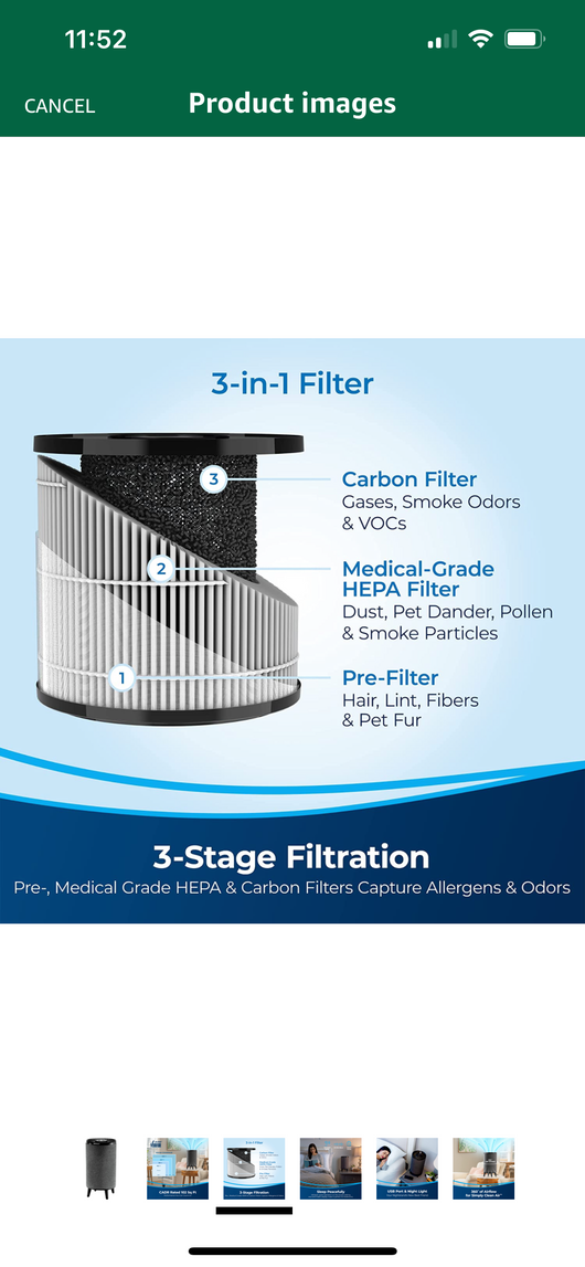 BISSELL® MYair™ HUB Air Purifier with HEPA Filter for Small Room and Home, USB Charging Port, Quiet Air Cleaner for Allergens, Pets, Dust, Dander, Pollen, Smoke, Hair, Odors, 2905A- NEW IN BOX!!!