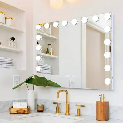 Fenair Large Hollywood Vanity Mirror with Lights Bluetooth Wall Mount Tabletop Metal White- NEW IN BOX!!!