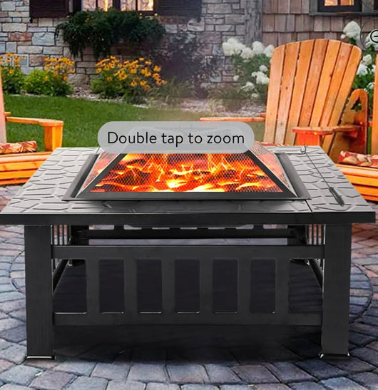 Fire Pits for Outside, 32" Wood Burning Fire Pit Tables with Screen Lid, Poker, Backyard Patio Garden Outdoor Fire Pit/Ice Pit/BBQ Fire Pit, Black- new in box