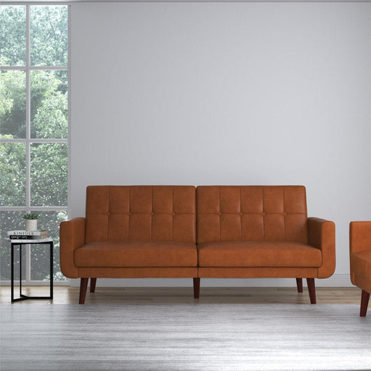 Better Homes & Gardens Nola Modern Futon, Camel Faux Leather**New in box**