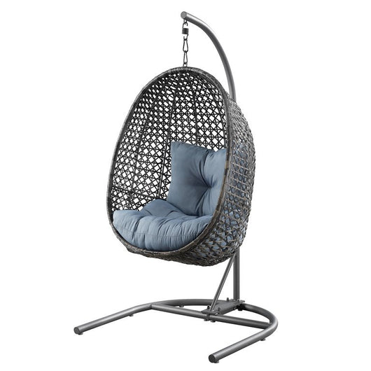 Better Homes & Gardens Wicker Hanging Egg Chair with Cushion and Stand - Blue**New in Box**