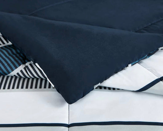 Mainstays Blue Stripe 8 Piece Bed in a Bag Comforter Set With Sheets, Full- NEW IN BAG!!!