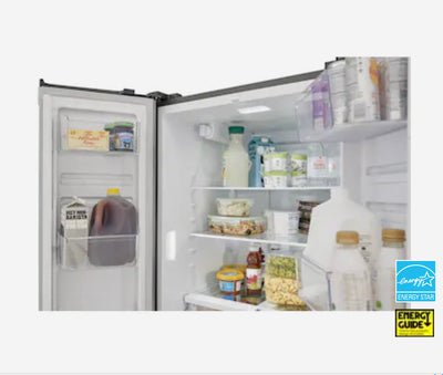 Frigidaire 17.6-cu ft Counter-depth French Door Refrigerator with Ice Maker (Brushed Steel) ENERGY STAR Item #4142878 Model #FRFG1723AV- scratch and dent unit - minor shipping cosmetic scratches- see pics please
