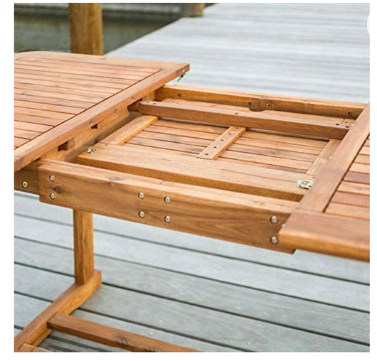 Walker Edison Maui Modern Solid Acacia Wood Slatted Patio Dining Table, 78 Inch, Brown**New in Box**