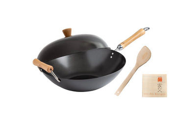 Joyce Chen Classic Series Carbon Steel Nonstick Wok Set with Lid and Birch Handles, 4 Pieces**New minor damage from shipping**