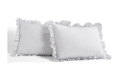 Lush Decor Ticking Stripe Ruffle Detail Bedspread, Full, Gray, 3-Pc Set- NEW IN BAG!!!