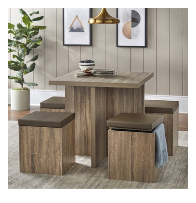 Mainstays 5-Piece Dexter Dining Set with Storage Ottoman, Brown**New in Box**