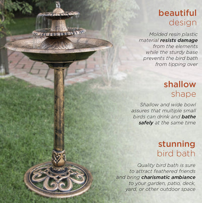 Alpine Corporation 3-Tiered Pedestal Outdoor Water Fountain and Bird Bath, Bronze- NEW IN BOX!!!