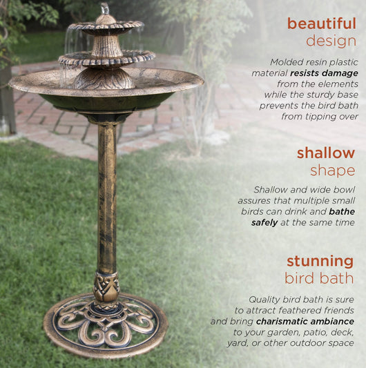 Alpine Corporation 3-Tiered Pedestal Outdoor Water Fountain and Bird Bath, Bronze- NEW IN BOX!!!