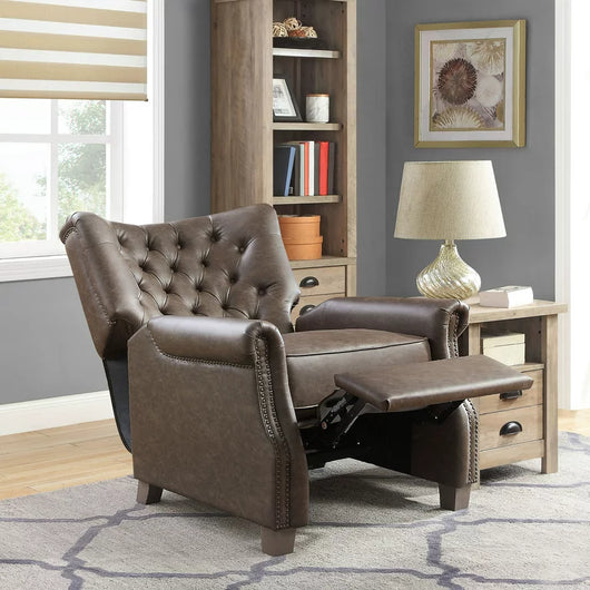 Better Homes & Garden Tufted Push Back Recliner, Brown Faux Leather Upholstery**New and assembled**