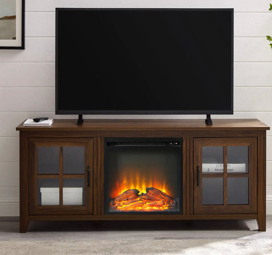 Walker Edison 58" Glass Door Fireplace Console in Dark Walnut**New in Box**