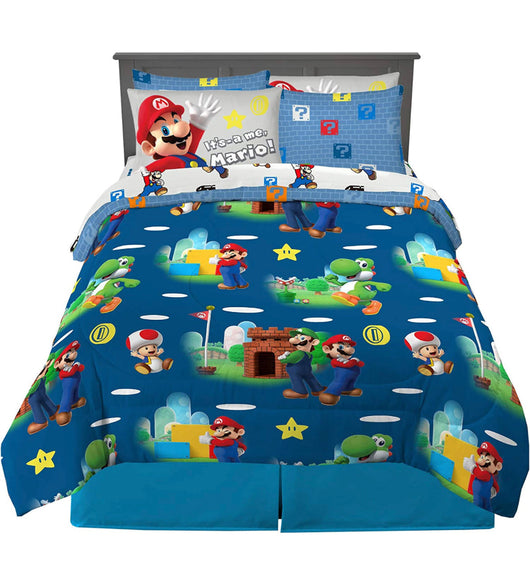 Franco Kids Bedding Super Soft Comforter and Sheet Set with Sham, 7 Piece Full Size, Mario- NEW IN BAG!!!