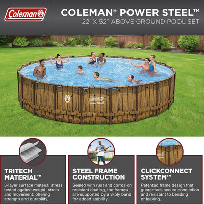 Coleman Power Steel 22’ x 52” Round Above Ground Pool Set!! NEW IN BOX!!