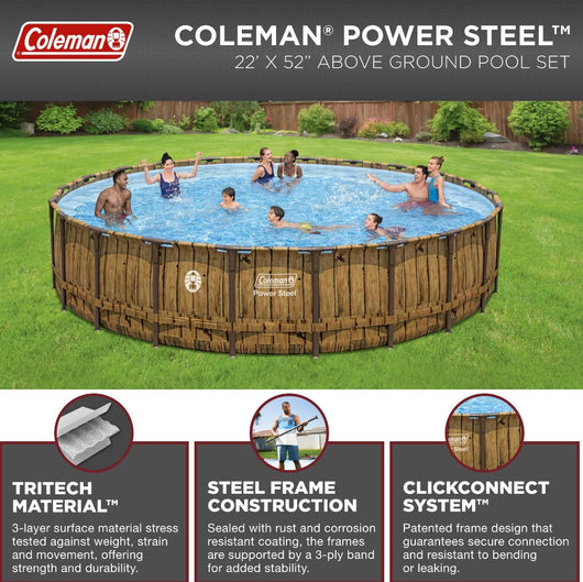 Coleman Power Steel 22’ x 52” Round Above Ground Pool Set!! NEW IN BOX!!