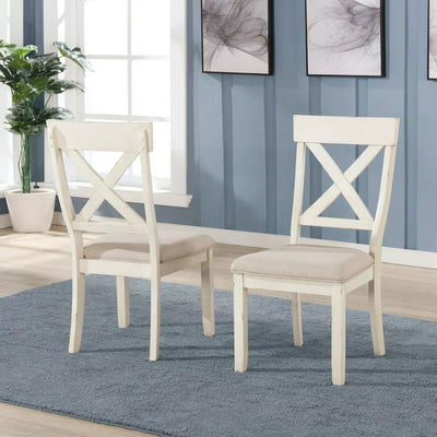 Roundhill Furniture Prato 3-Piece Round Dining Table Set with Cross Back Chairs, Antique White and Distressed Oak! (SOLID WOOD)  -Brand new & Assembled (Must Bring Pick up or Trailer for pick up)