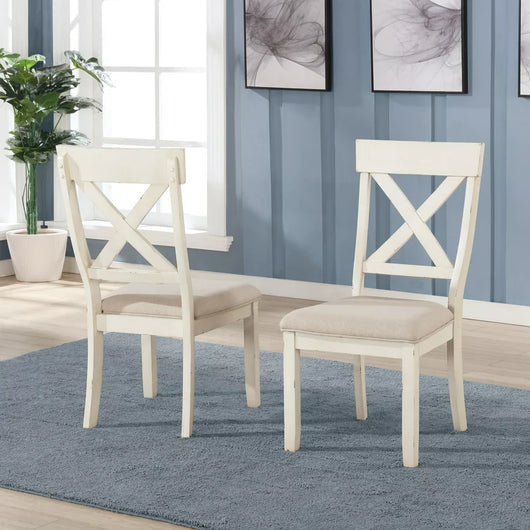 Roundhill Furniture Prato 3-Piece Round Dining Table Set with Cross Back Chairs, Antique White and Distressed Oak! (SOLID WOOD)  -Brand new & Assembled (Must Bring Pick up or Trailer for pick up)