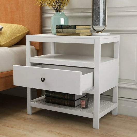 Euroco Modern Wooden Nightstand with Drawers Storage for Living Room/Bedroom, White**New in box**