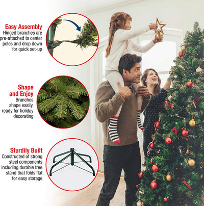 National Tree Company Pre-Lit 'Feel Real' Artificial Full Christmas Tree, Green, Frasier Grande, White Lights, Includes Stand, 7.5 Feet- NEW IN BOX!!!
