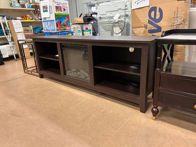 Walker Edison Wren Classic 4 Cubby Fireplace TV Stand for TVs up to 80 Inches, 70 Inch, Espresso!  -Brand new & Assembled but does have some small defect forms shipping, a crack across the top, photos shown